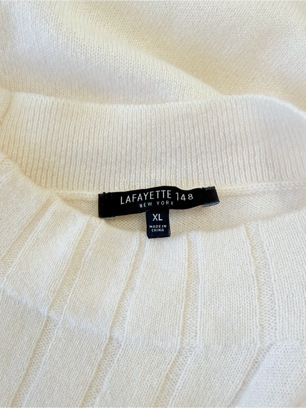 LAFAYETTE 148 CREAM RIBBED CASHMERE HIGH MOCK NECK TANK TOP BLOUSE - Picture 7 of 8